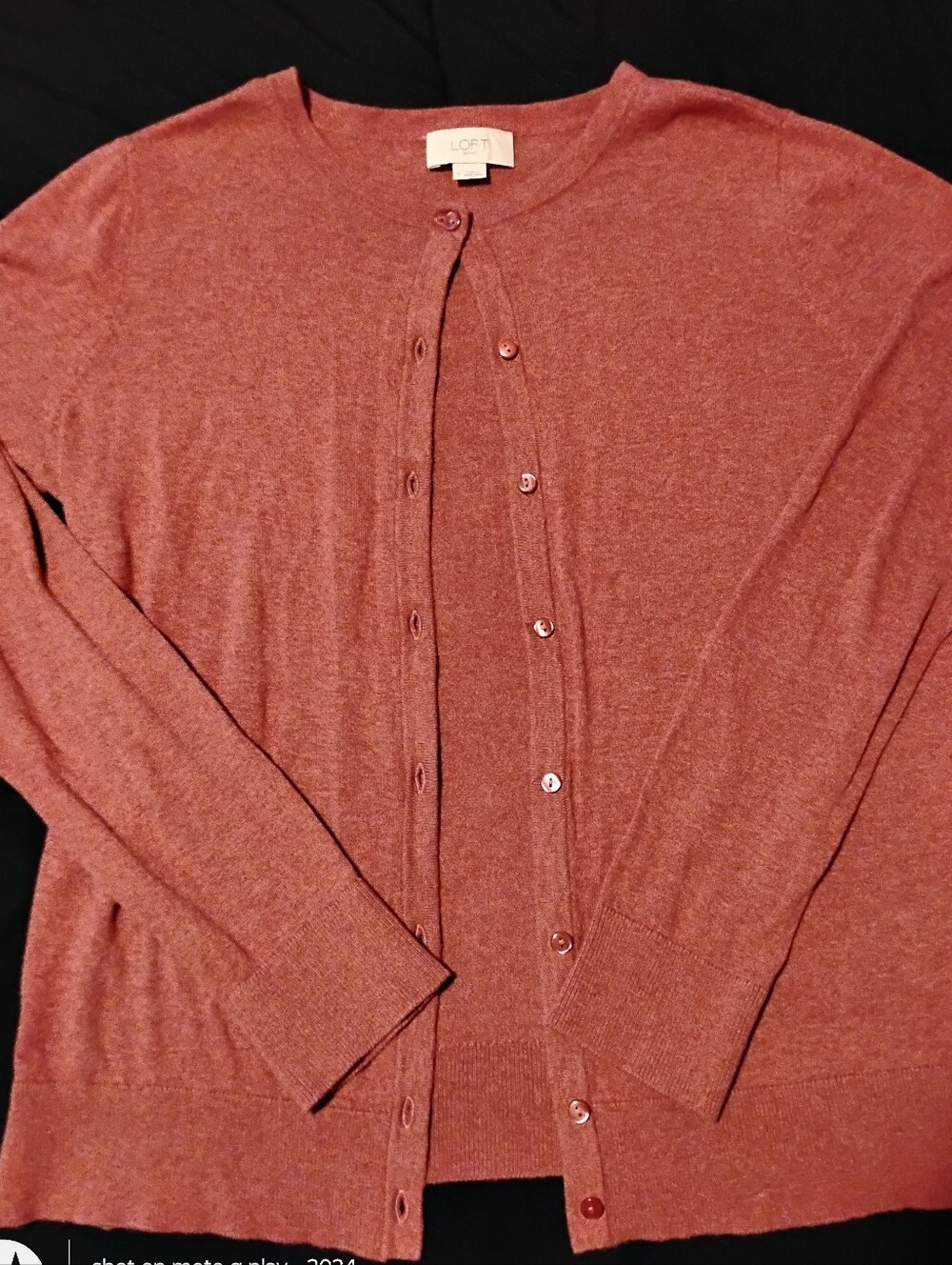 LOFT Rust Button-Front Crewneck Cardigan
